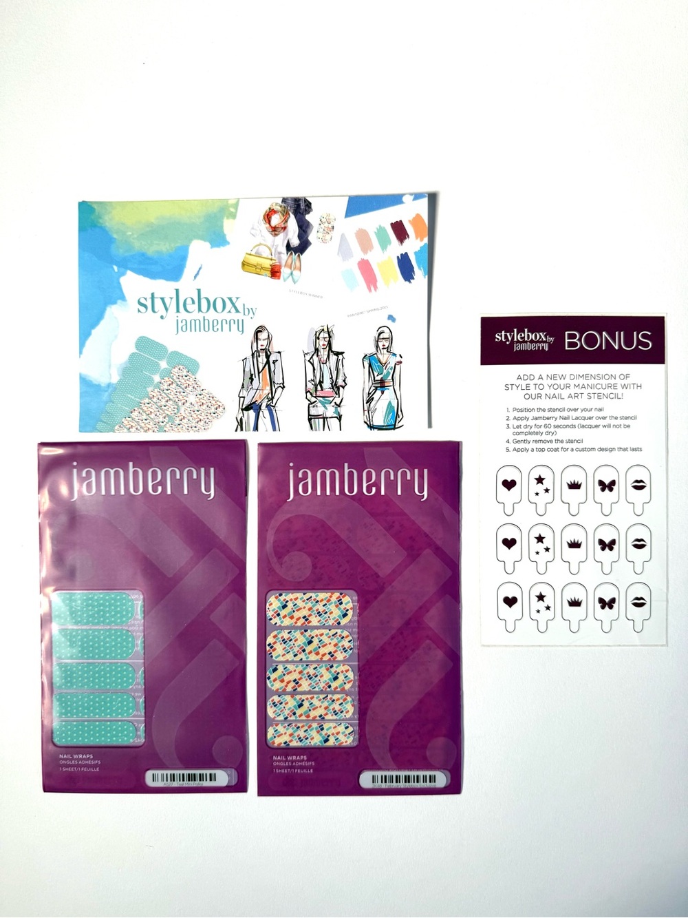 Jamberry StyleBox Feb 2015 Fashion Month Nail Wraps Teal Polka & Geometric NIP
